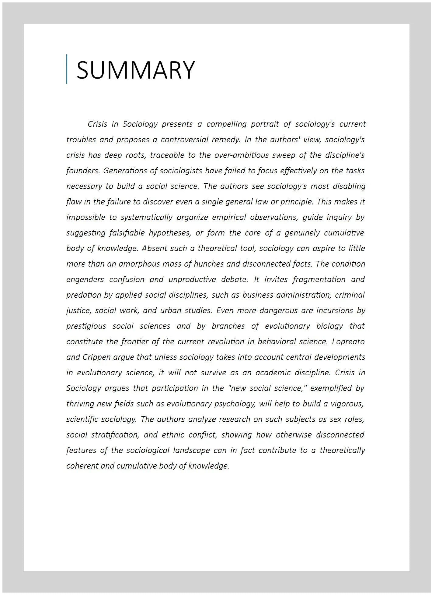 Pre-owned Crisis in Sizeociology : The Need for Darwin, Paperback by Lopreato, Joseph; Crippen, Timothy, ISizeBN 0765808749, ISizeBN-13 9780765808745