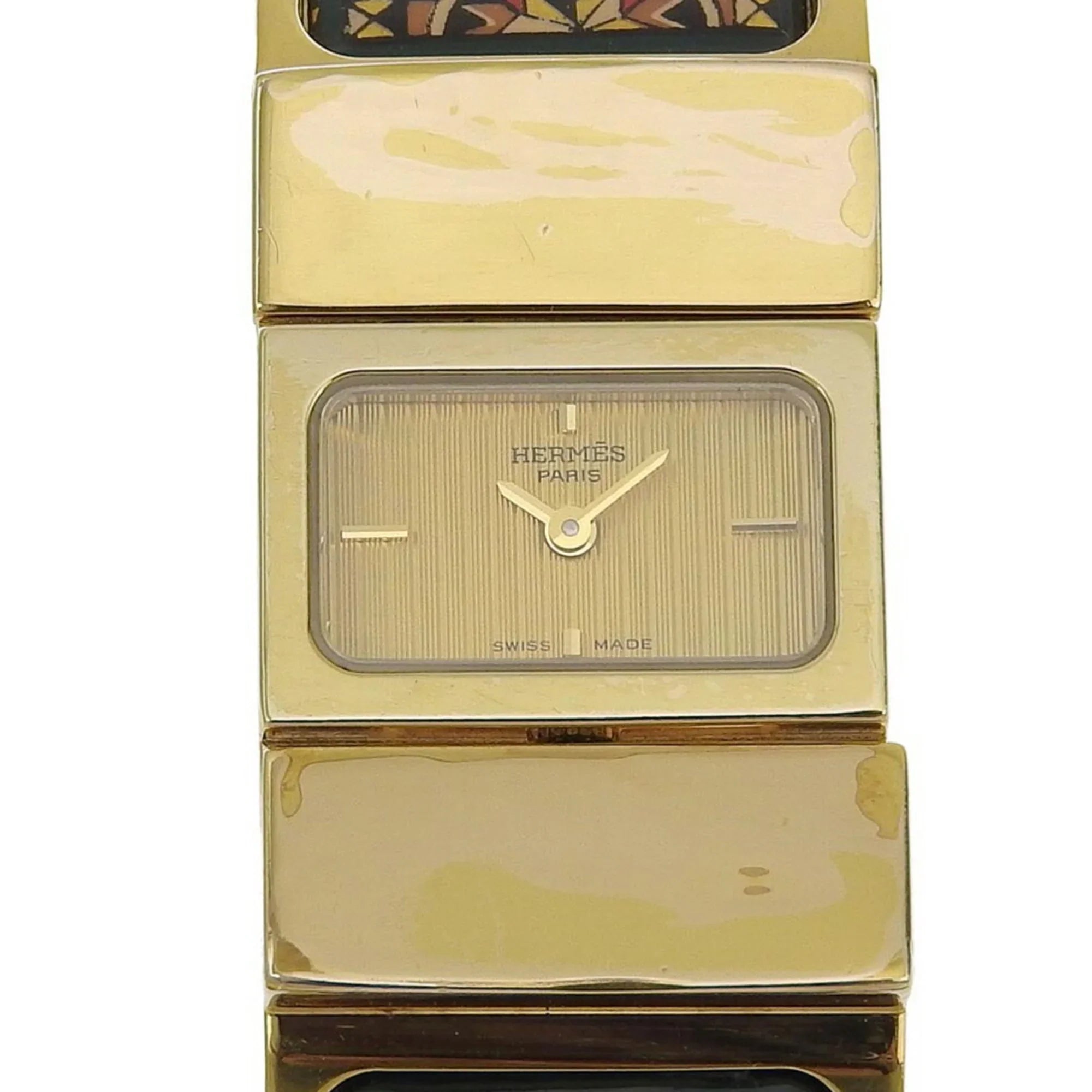 Pre-Owned HERMESize Location Watch Cloisonné LO1.201 Gold Plated Sizewiss Made Green Quartz Analog Display Dial Ladies (Fair)