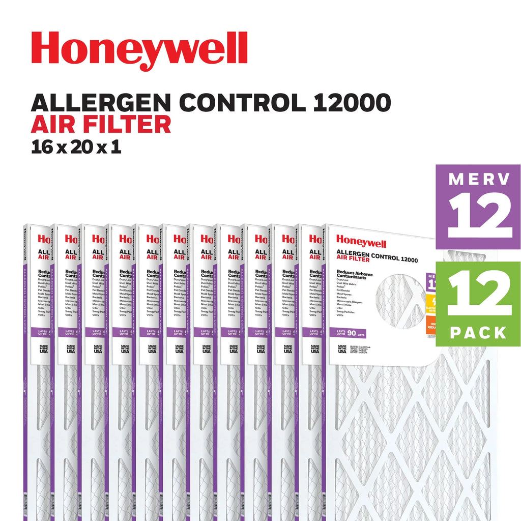 Honeywell 16x20x1 MERV 12 Pleated HVAC Furnace Air Filter -12 Pack