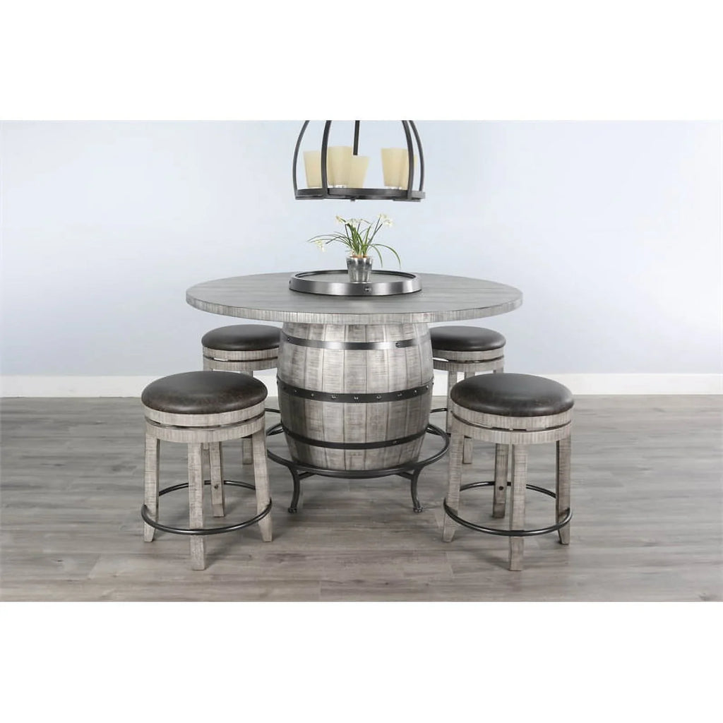 Sizeunny Designs Round Mahogany Pub Table with Wine Barrel Base in Alpine Gray