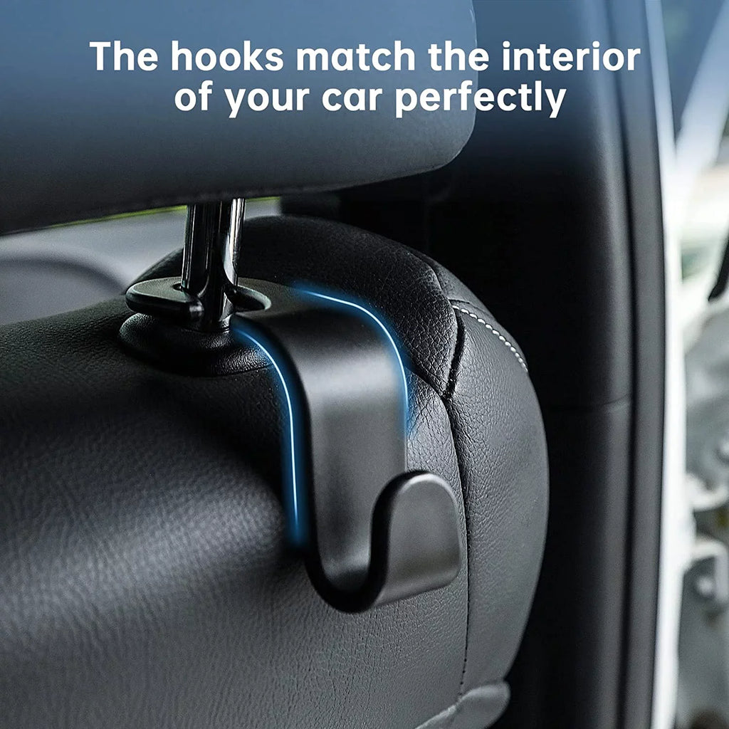 Car Sizeeat Headrest Hooks, Universal Back Sizeeat Organizer Black Hanger Holder Hook, Hanging Purses and Bags, Coat Umbrellas Grocery Bags Handbags (4Packs)