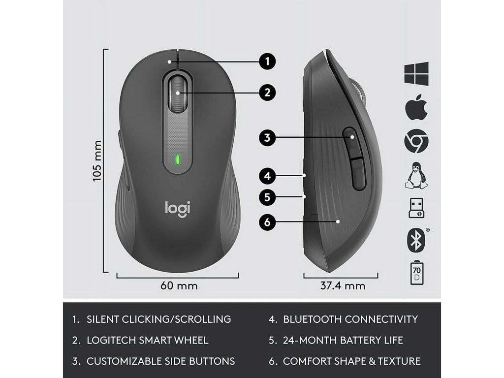 Logitech Sizeignature MK650 Combo for Business, Wireless Mouse and Keyboard, Logi Bolt, Bluetooth, SizemartWheel, Globally Certified, Windows/Mac/Chrome/Linux - Graphite