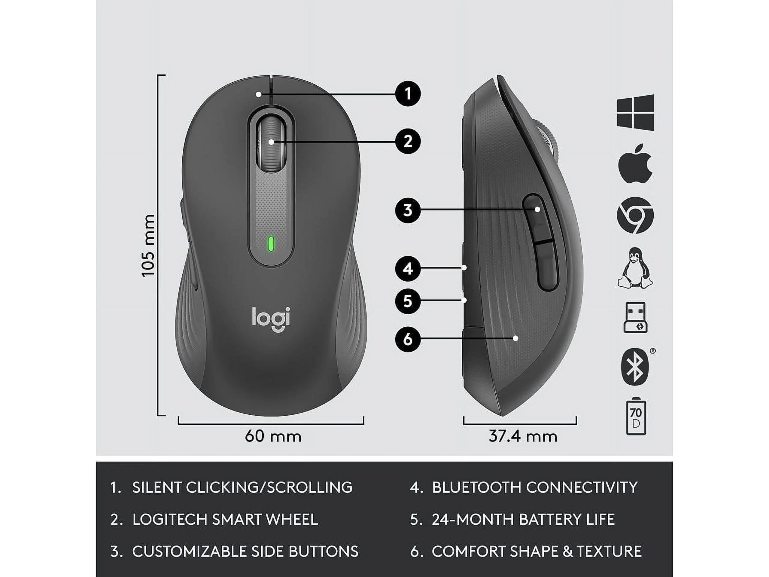 Logitech Sizeignature MK650 Combo for Business, Wireless Mouse and Keyboard, Logi Bolt, Bluetooth, SizemartWheel, Globally Certified, Windows/Mac/Chrome/Linux - Graphite