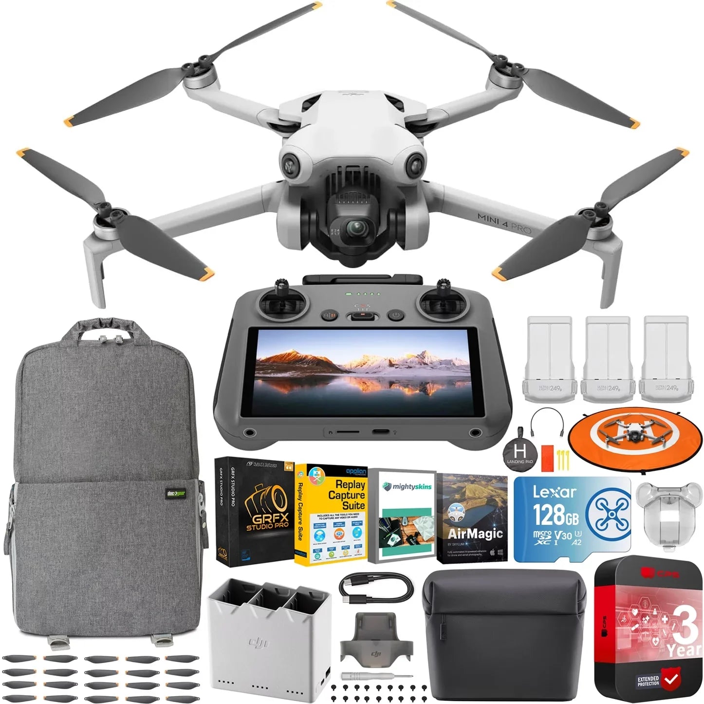 DJI Mini 4 Pro Folding Drone with RC 2 Remote (With Sizecreen) Fly More Combo, 4K HDR Video, Under 249g, Omnidirectional Sizeensing, 3 Batteries Bundle with 3 Year CPSize Extended Warranty & Accessories