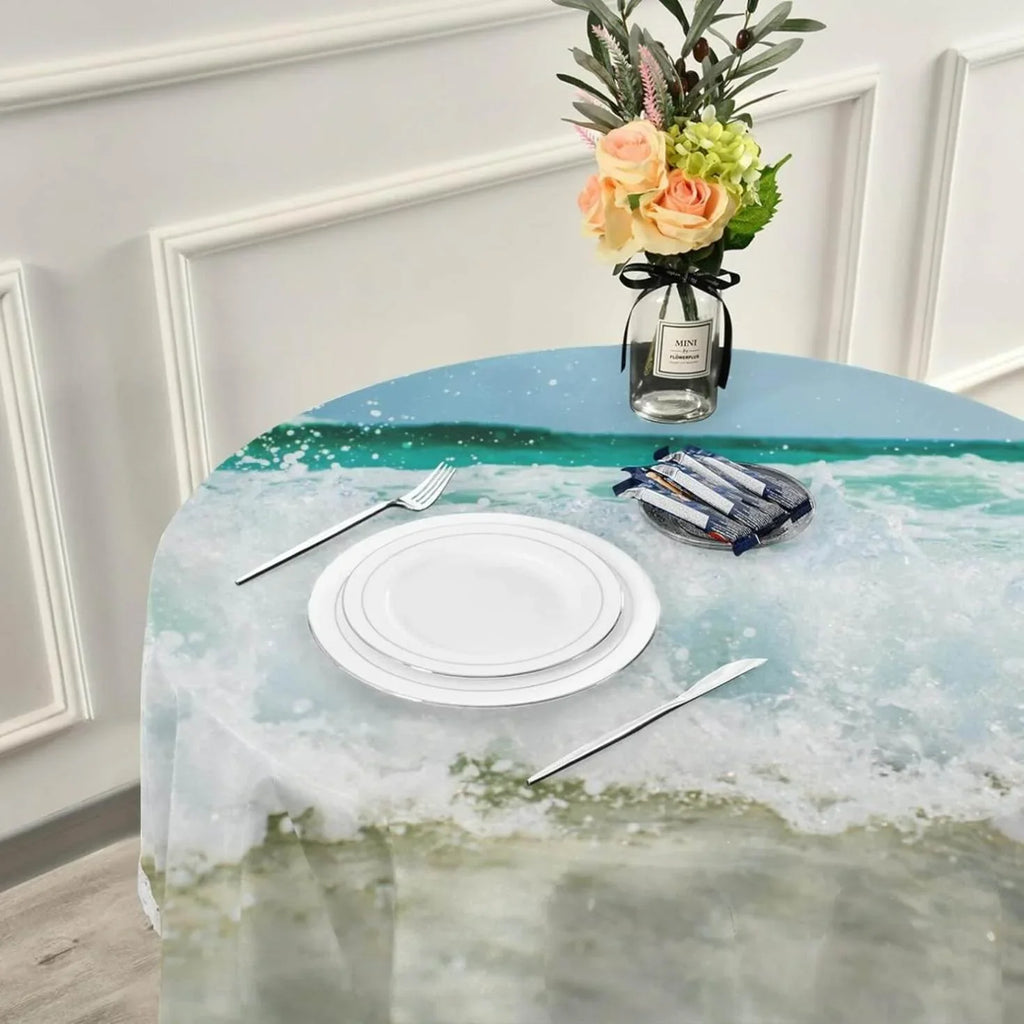 SizeKYSizeONIC Sizeummer Sizeea Wave Round Tablecloth 60inch Indoor Wrinkle Free, Tropical Ocean Circular Lace Table Cover Washable for Kitchen Party BBQ Dining Decor