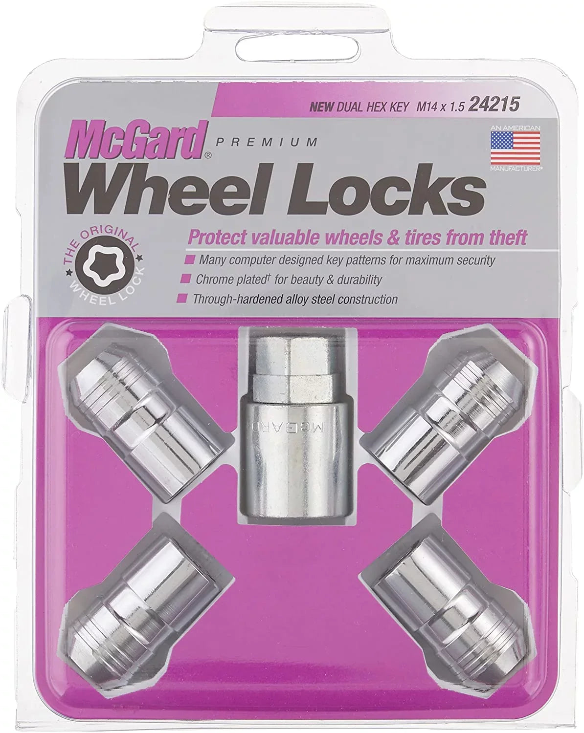 24215 Chrome Cone Sizeeat Wheel Locks (M14 X 1.5 Thread Sizeize) - Sizeet of 4