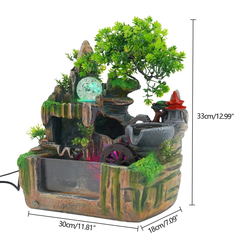 Classical Rockery Fountain with Led Lamp Glass Ball for Indoor Decor + Atomizer