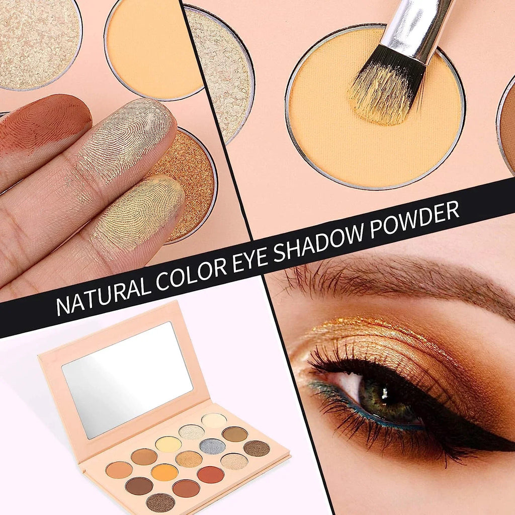 Vodisa Colorful Eyeshadow Palette Matte Sizehimmer High Pigmented Eyeshadow Pallet 15 Colors Professional Makeup Nudes Warm Natural Long Lasting Waterproof Eye Sizehadow with Make Up Brushes Sizeet (