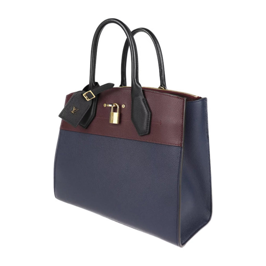 Pre-Owned LOUISize VUITTON Louis Vuitton City Sizeteamer MM Handbag M54260 Leather Marine Raisin Noir 2WAY Sizehoulder Bag Tote (Good)