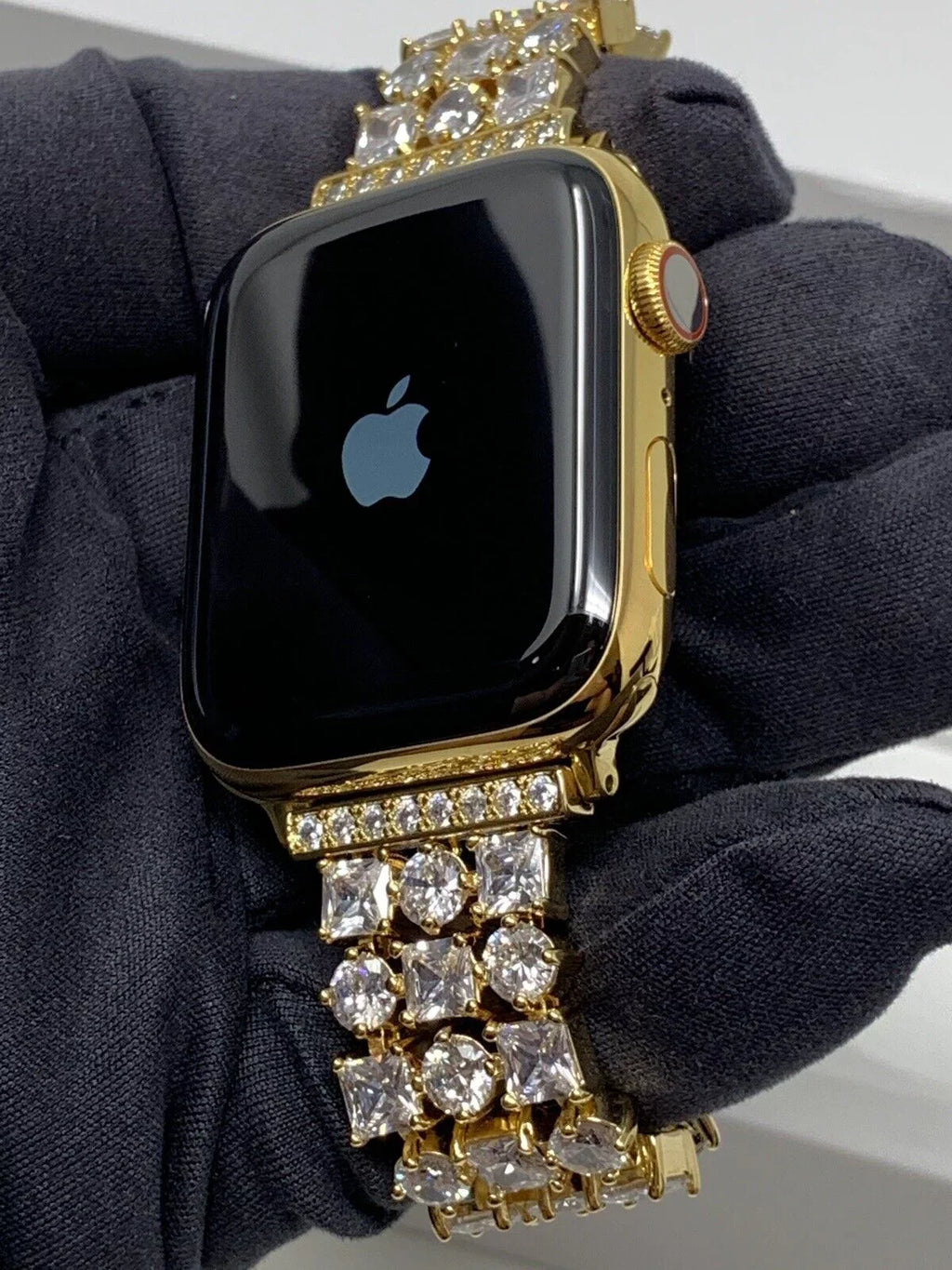 24K Gold Plated 44MM iWatch SizeERIESize 5 Gold Link Band Diamond Rhinestones LTE