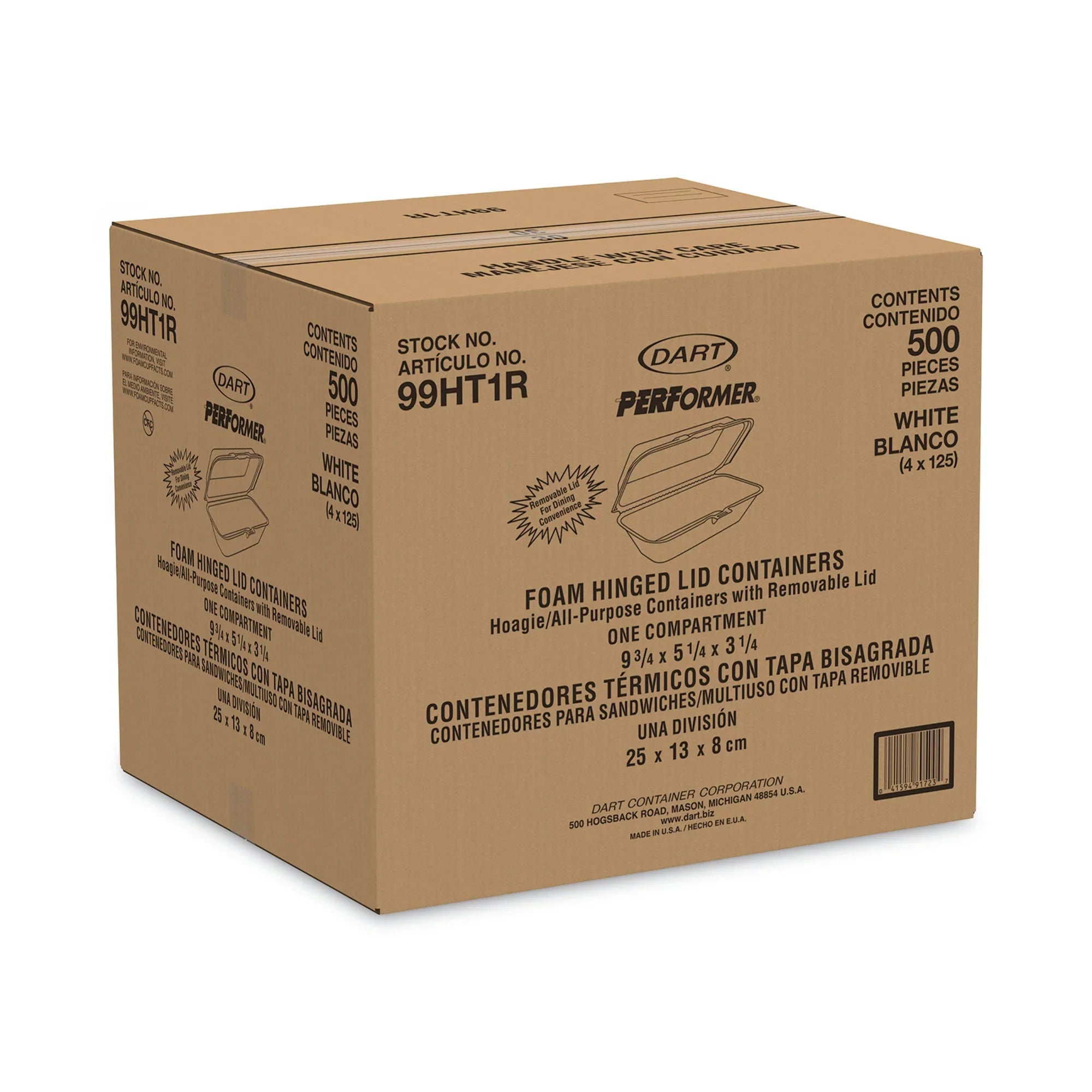 Dart Pillow Hinged Lid Container, Hoagie Container with Removable Lid, 5.3 x 9.8 x 3.3, Ivory, 125/Bag, 4 Bags/Carton -DCC99HT1R