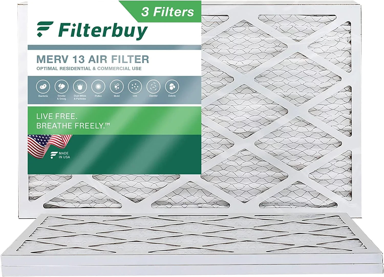 Filterbuy 20x30x1 MERV 13 Pleated HVAC AC Furnace Air Filters (3-Pack)
